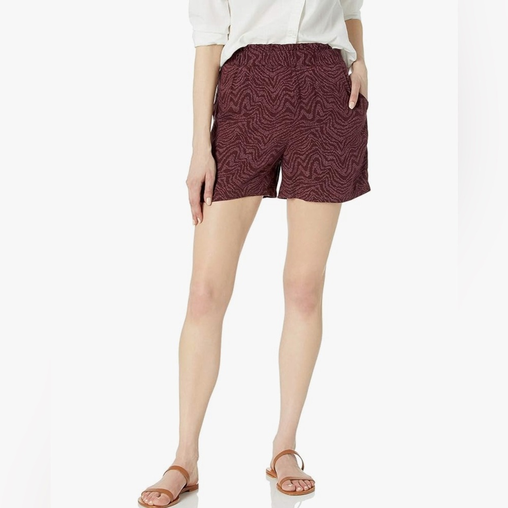 Goodthreads Fluid Twill Lightweight Pull-On Shorts Burgundy Wave Print Women’s M